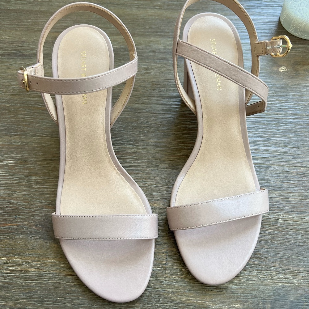 STUART WEITZMAN NUDE BLOCK HEELS. WORN ONCE!